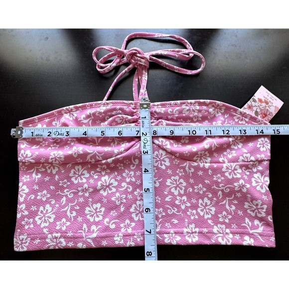 Shein Pink with White flowers Tie Crop Top Halter Size Medium (6) - Picture 3 of 6